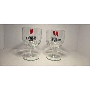 1970s, Set Of 2, Michelob Beer Goblets, Glass-Footed, Thumbprint,  6" Tall, Bar